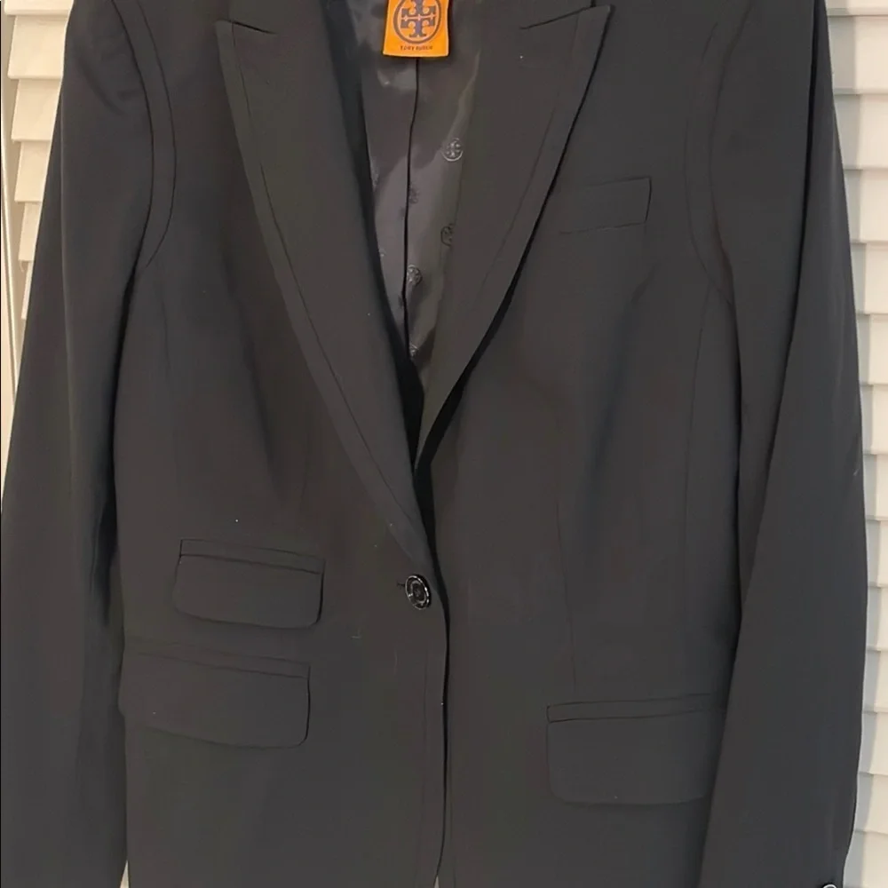 Tory Burch Black Structured Wool Blazer Single Button Notched Lapels - Picture 3 of 13